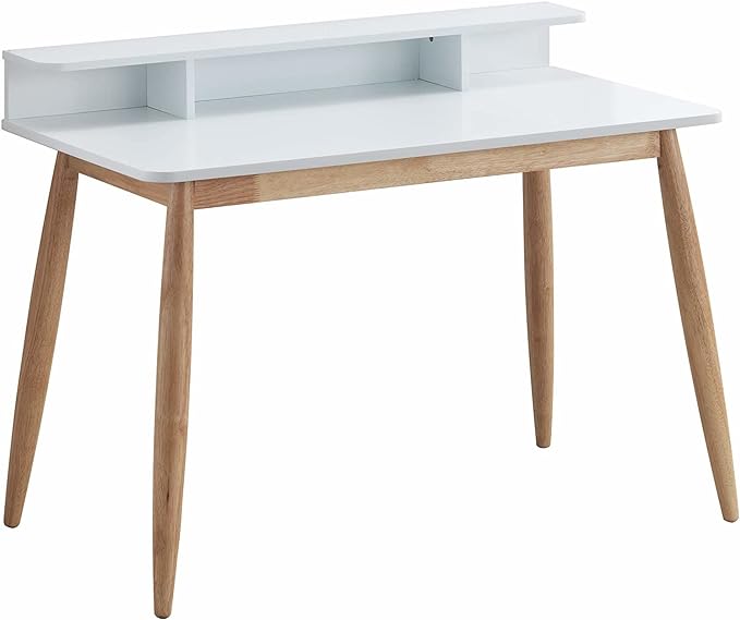 Roundhill Furniture Roskilde Storage Wood Office Desk, White - LeafyLoom