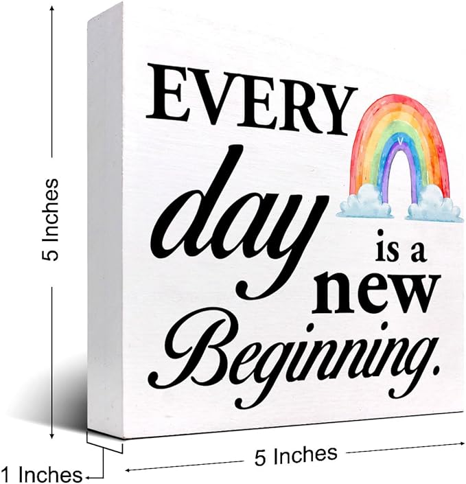 Positive Wood Box Sign Desk Decor,Every Day is a Fresh Beginning Wood Plaque Signs,Rustic Inspirational Wooden Block Sign Decor for Home Office Shelf Table Decoration C1076 - LeafyLoom
