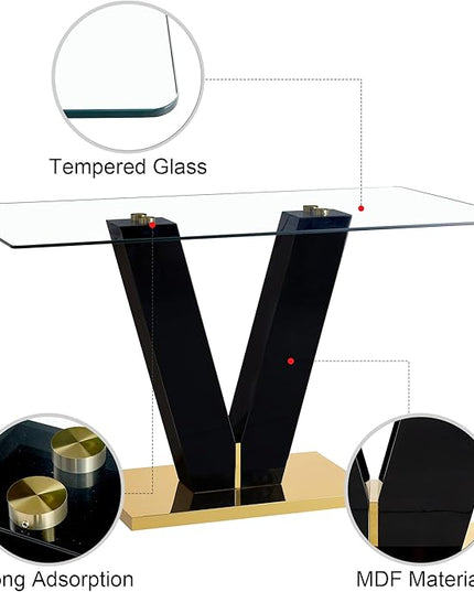 NicBex Large Modern Minimalist Rectangular Glass Dining Table for 6-8 with 0.4" Tempered Glass Tabletop and MDF Slab V-Shaped Bracket for Kitchen Dining Living Banquet Hall, Transparent - LeafyLoom