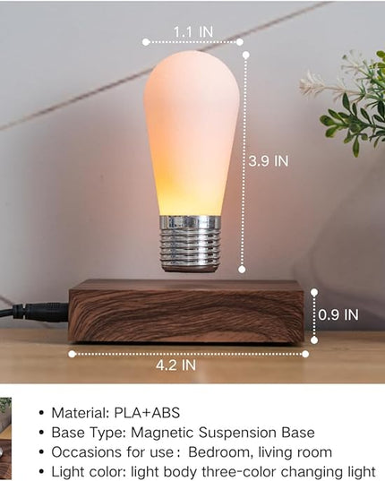 Levitating Bulb Lamp Magnetic Floating Light Desk Lamp Night Light, 360 Degree Wireless Automatic Rotating Light for Gifts Home Office Decor Desk Tech Toys (Square-Mini Dark Brown) - LeafyLoom