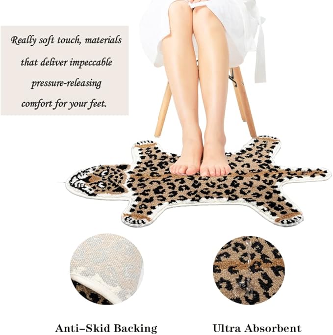 Leopard Shaped Rug Animals Bath Mat Rug Non-Slip Cute Bathroom Door Mat for Bathroom Kitchen Bedroom Cartoon Shower Rug for Bathroom Tub Soft Bathtub Mat Home Decor Brown - LeafyLoom