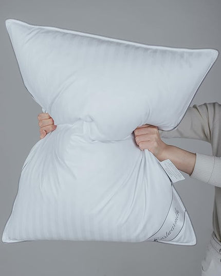 Goose Feather Down Pillow, 100% Cotton Cover Bed Pillow Stripe White Standard (Pack of 2) - LeafyLoom