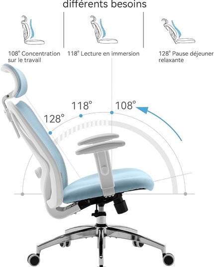 SIHOO M18 Ergonomic Office Chair, Computer Desk Chair with Adjustable Headrest and Lumbar Support, High Back Executive Swivel Chair for Home Office (Light Blue) - LeafyLoom