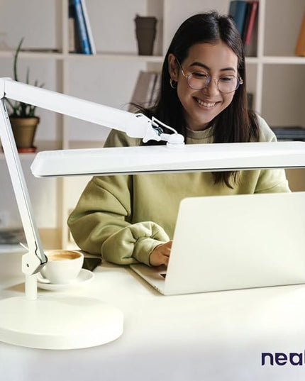 Neatfi (New Model XL 2,500 Lumens LED Task Lamp, 3 Light Modes, 3000-6000K Correlated Color Temperature, 30W Super Bright Desk Lamp, Dimmable, 162 Pcs SMD LED (CCT with Base, White) - LeafyLoom