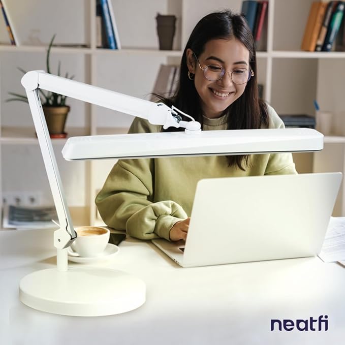 Neatfi (New Model XL 2,500 Lumens LED Task Lamp, 3 Light Modes, 3000-6000K Correlated Color Temperature, 30W Super Bright Desk Lamp, Dimmable, 162 Pcs SMD LED (CCT with Base, White) - LeafyLoom
