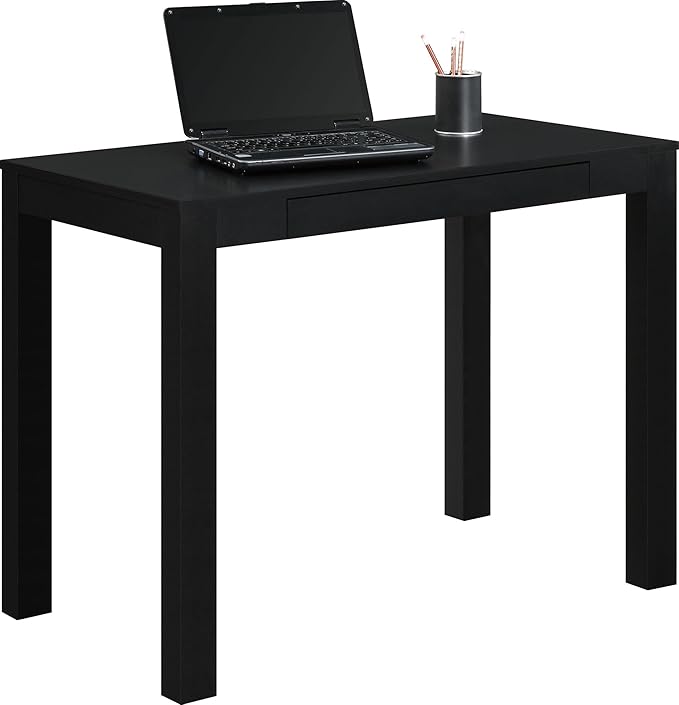 Ameriwood Home Parsons Computer Desk with Drawer, Black - LeafyLoom