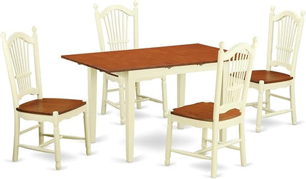 East West Furniture NODO5-WHI-W Norfolk 5 Piece Set Includes a Rectangle Dining Table with Butterfly Leaf and 4 Kitchen Chairs, 32x54 Inch - LeafyLoom