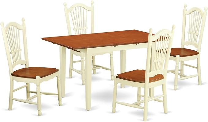 East West Furniture NODO5-WHI-W Norfolk 5 Piece Set Includes a Rectangle Dining Table with Butterfly Leaf and 4 Kitchen Chairs, 32x54 Inch - LeafyLoom