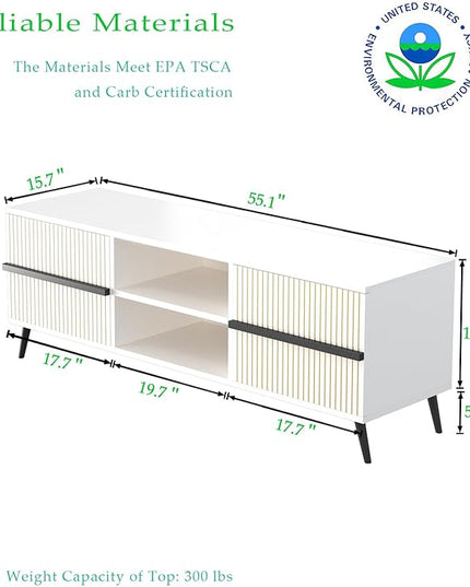 TV Stand for 60 Inch - Wooden Television Stand Table with Storage Cabinets and Open Shelves up to 60", Entertainment Center, Media Console for Living Room and Bedroom, Warm White - LeafyLoom