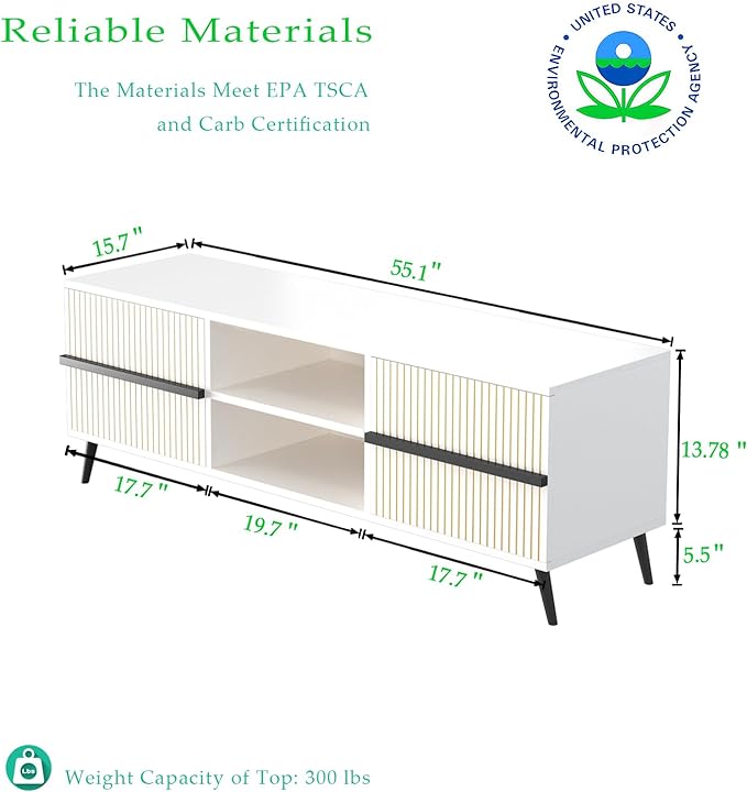TV Stand for 60 Inch - Wooden Television Stand Table with Storage Cabinets and Open Shelves up to 60", Entertainment Center, Media Console for Living Room and Bedroom, Warm White - LeafyLoom