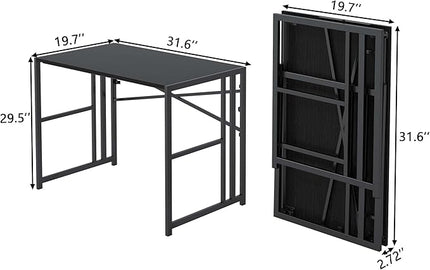 31 Inch Folding Small Computer Desk, Foldable Space-Saving Home Office Table, Simple Study Writing Gaming Workstation for Small Space, No Assembly Needed, Black - LeafyLoom