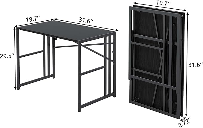 31 Inch Folding Small Computer Desk, Foldable Space-Saving Home Office Table, Simple Study Writing Gaming Workstation for Small Space, No Assembly Needed, Black - LeafyLoom