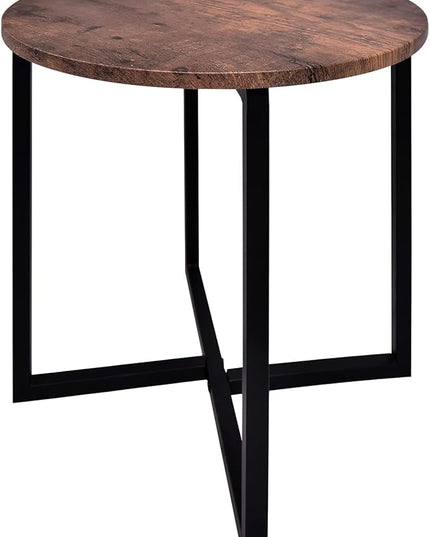 Round Coffee Table Rustic End Table Family Accent Table for Small Space in Living Room, Bedroom Stable Metal Frame, Rustic Brown - LeafyLoom