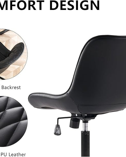 YOUNIKE Desk Chair with Wheels Armless Office Chair Swivel Rolling Task Chair with Back Upholstered Faux Leather Computer Chair Height Adjustable Modern Ergonomic Seat, Loads 300 lbs, Black - LeafyLoom