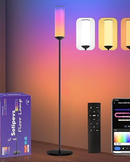 RGB Floor Lamp with Remote Control, LED Corner Lamp Works with Alexa, 1200 Lumens Bright Lamp for Office, 44+ Scenes, DIY Mode, Music Sync, Modern Floor Lamp for Bedroom, Living Room - LeafyLoom
