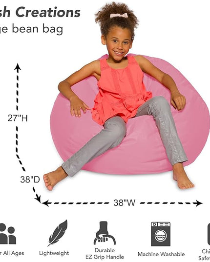 Posh Creations Bean Bag Chair for Kids, Teens, and Adults Includes Removable and Machine Washable Cover, Solid Pink, 38in - Large - LeafyLoom