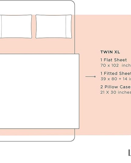 100% Cotton Percale Sheets Twin XL Size, Tropical Peach, Deep Pocket, 4 Pieces Sheet Set - 1 Flat, 1 Deep Pocket Fitted Sheet and 2 Pillowcases, Crisp Cool and Strong Bed Linen - LeafyLoom