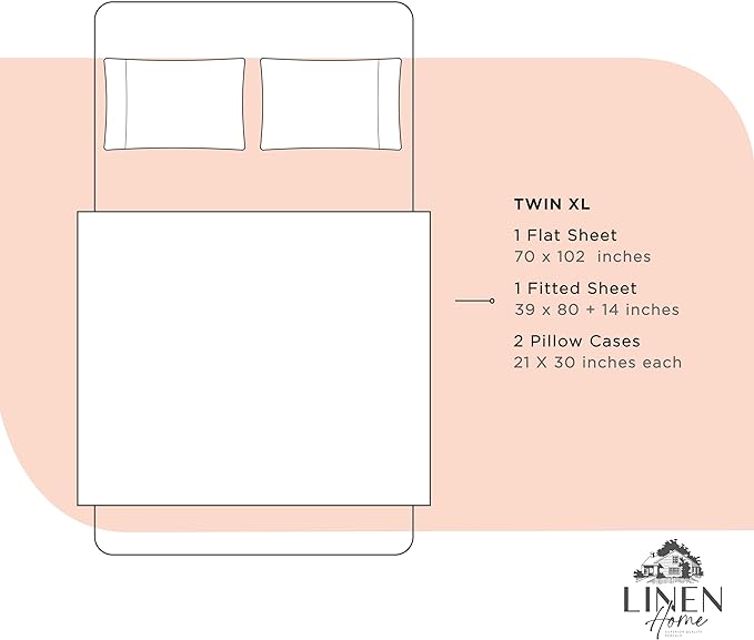 100% Cotton Percale Sheets Twin XL Size, Tropical Peach, Deep Pocket, 4 Pieces Sheet Set - 1 Flat, 1 Deep Pocket Fitted Sheet and 2 Pillowcases, Crisp Cool and Strong Bed Linen - LeafyLoom
