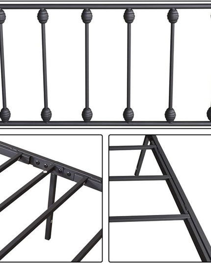 Vintage Full Size Bed Frame with Headboard and Footboard Mattress Heavy Duty Metal Platform, Steel Slat Support (Full, Black Sanded) - LeafyLoom