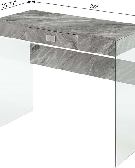 Convenience Concepts SoHo 1 Drawer Glass 36 inch Desk, Gray Faux Marble/Glass - LeafyLoom