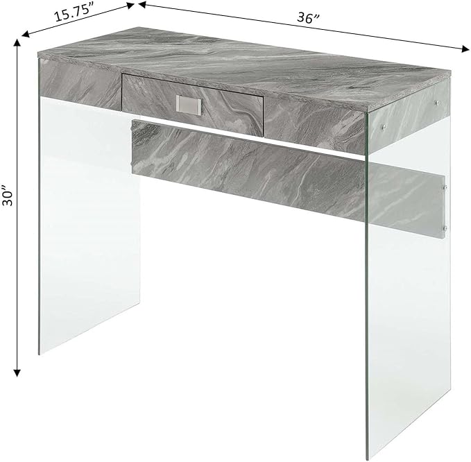 Convenience Concepts SoHo 1 Drawer Glass 36 inch Desk, Gray Faux Marble/Glass - LeafyLoom