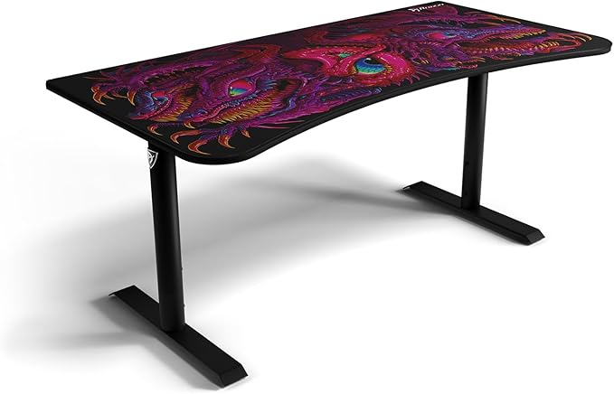 Arozzi Arena Special Edition Ultrawide Curved Gaming and Office Desk with Full Surface Water Resistant Desk Mat Custom Monitor Mount Cable Management Cut Outs - Crawling Chaos - LeafyLoom