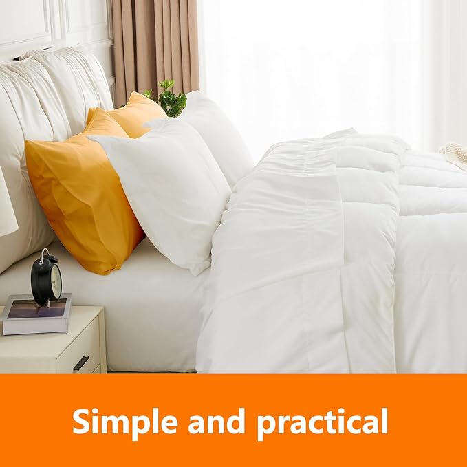Queen Size Comforter Set - 3 Pieces, 1 Reversible Comforter and 2 Pillowcases,Soft Quilted Warm Fluffy Cooling Bedding for All Season,White - LeafyLoom