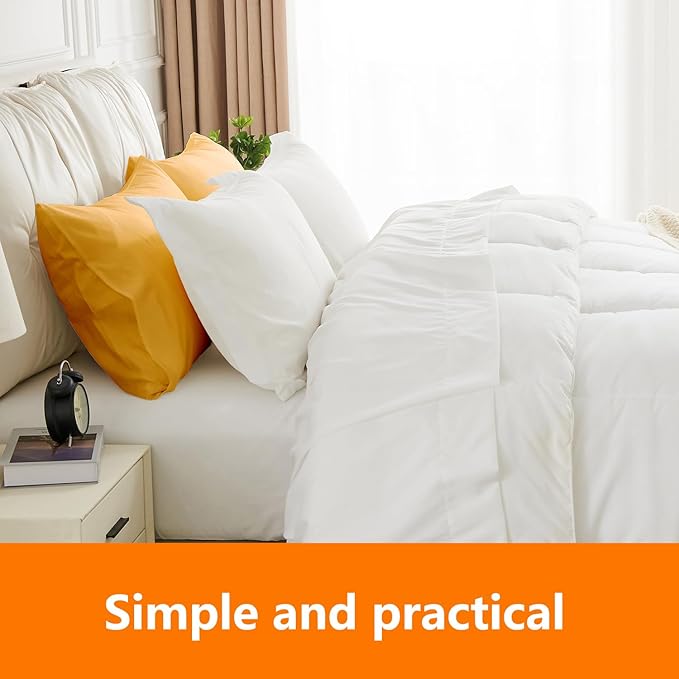 California King Size Comforter Set - 3 Pieces, 1 Reversible Comforter and 2 Pillowcases,Soft Quilted Warm Fluffy Cooling Bedding for All Season,White - LeafyLoom