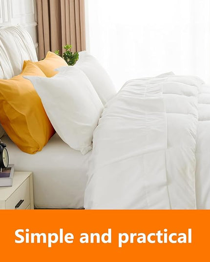 King Size Comforter Set - 3 Pieces, 1 Reversible Comforter and 2 Pillowcases,Soft Quilted Warm Fluffy Cooling Bedding for All Season,White - LeafyLoom