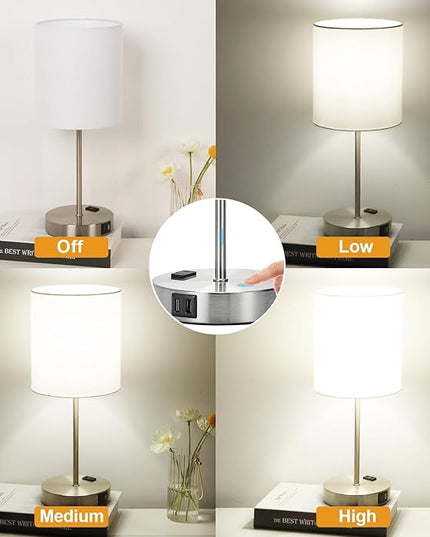 𝟮𝟬𝟮𝟯 𝗡𝗘𝗪 Set of 2 Touch White Table Lamps with 2 USB Ports & AC Outlet, 3-Way Dimmable Bedside Nightstand Lamps for Bedroom Living Room Nursery , 800 Lumens 5000K Daylight Bulbs Included - LeafyLoom