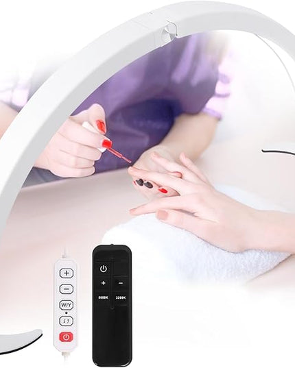 Half Moon Light for Nail Desk, 29in Half Moon Table Lamp Nail Desk Lamp with Wire Controller & Remote, Lash Light Lamp for Eyelash Extensions Tattoo PMU, 7 Cool/Warm Tones & 10 Brightness - LeafyLoom