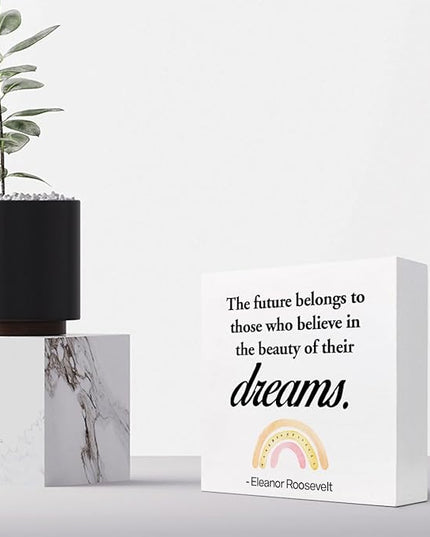 Dreams Wood Box Signs,Motivational Wood Plaque Sign,Inspirational Wooden Block Sign Decor for Home Office Shelf Desk Table Decoration C1070 - LeafyLoom