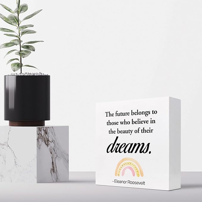Dreams Wood Box Signs,Motivational Wood Plaque Sign,Inspirational Wooden Block Sign Decor for Home Office Shelf Desk Table Decoration C1070 - LeafyLoom