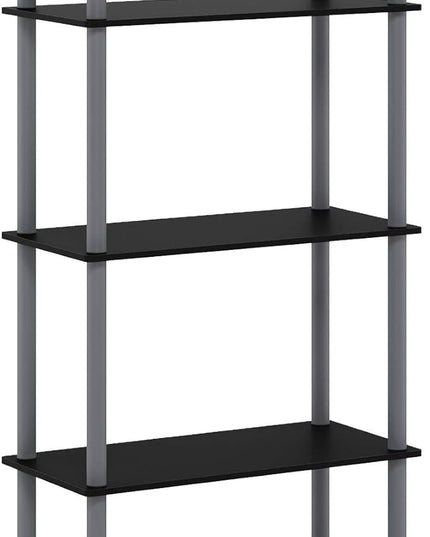 Furinno Turn-N-Tube 5-Tier Multipurpose Shelf / Display Rack / Storage Shelf / Bookshelf, Round Tubes, Black/Grey - LeafyLoom