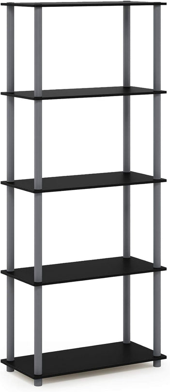 Furinno Turn-N-Tube 5-Tier Multipurpose Shelf / Display Rack / Storage Shelf / Bookshelf, Round Tubes, Black/Grey - LeafyLoom