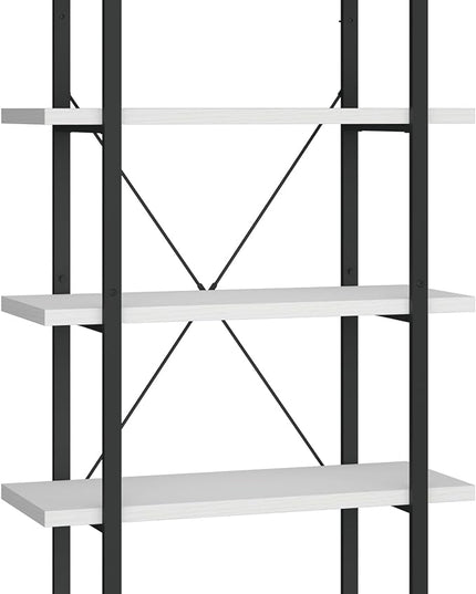 Panana 5 Tier Industrial Rustic Wooden Bookshelves, Vintage Open Wood and Metal Farmhouse Bookshelf Heavy Duty Storage Shelving Unit Rack (White) - LeafyLoom