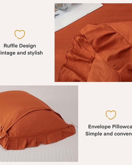 Andency Burnt Orange Twin Size Comforter Set, 2 Pieces Terracotta Ruffle Shabby Chic Bedding Comforters & Sets for Kids Grils, All Season Soft Lightweight Down Alternative Bed Blanket Set - LeafyLoom