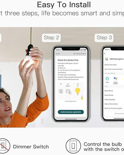 TREATLIFE Smart Light Bulbs, 2.4GHz WiFi LED Light Bulb, Dimmable Smart Bulb Compatible with Alexa, Google Home, SmartThings, UL Certified Warm White& Cool White(2700K-6500K), 800LM, E26, A19, 9W TREATLIFE