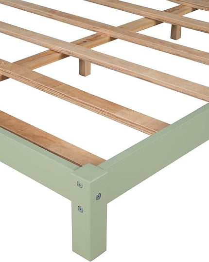 Jintop Full Size Wood Platform Chimney and House-Shaped Headboard,Bedroom Furniture Bed Frame W/ 10 Slat Support,Easy to Install,for Teens Kids Girls Boys,Green - LeafyLoom