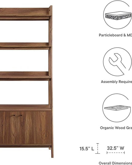 Modway 33" Bookshelf Display Case in Walnut - LeafyLoom
