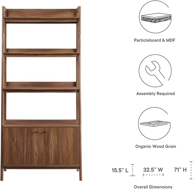 Modway 33" Bookshelf Display Case in Walnut - LeafyLoom