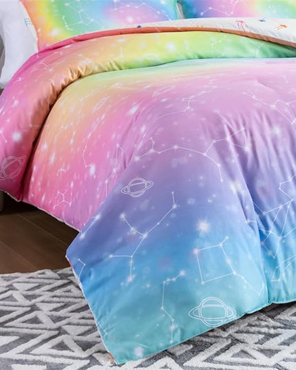 Holawakaka Tie Dye Constellation Print Rainbow Ombre Comforter Set Full Size Girls Boys Gradient Galaxy Bedding Sets Teens Boho Bed Set(Multi,Full) - LeafyLoom