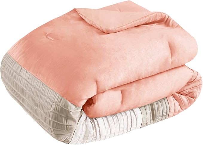 Madison Park Amherst Faux Silk Comforter Set - Casual Contemporary Design, All Season Down Alternative Bedding, Matching Shams, Bedskirt, Decorative Pillows, Cal King(104"x92"), Coral 7 Piece - LeafyLoom