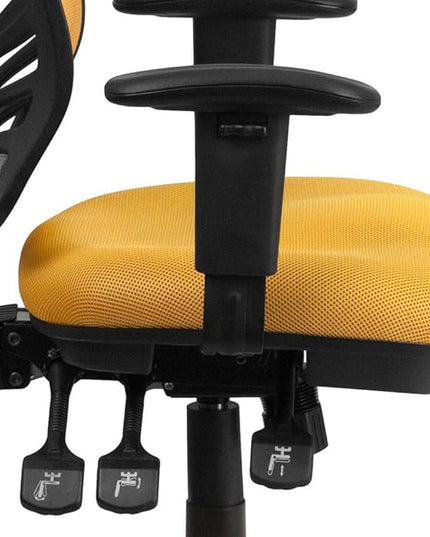 Flash Furniture Nicholas Mid-Back Yellow-Orange Mesh Multifunction Executive Swivel Ergonomic Office Chair with Adjustable Arms - LeafyLoom