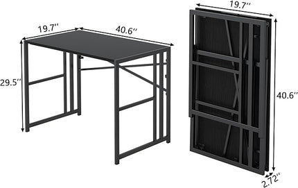 Folding Small Computer Desk, Foldable Space-Saving Home Office Table, Simple Study Writing Gaming Workstation for Small Space, No Assembly Needed, Black - LeafyLoom