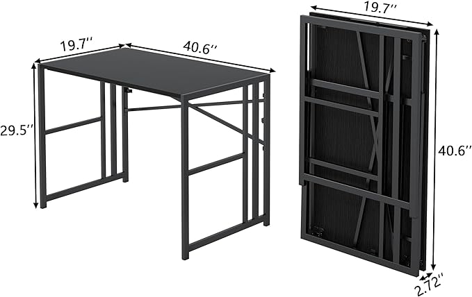 Folding Small Computer Desk, Foldable Space-Saving Home Office Table, Simple Study Writing Gaming Workstation for Small Space, No Assembly Needed, Black - LeafyLoom