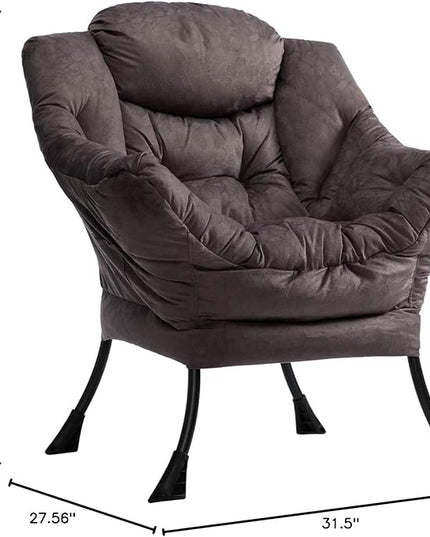 AcozyHom Modern Fabric Large Lazy Chair, Accent Oversized Comfy Reading Chair, Thick Padded Cozy Lounge Chair with Armrest, Steel Frame Leisure Sofa Chair for Living Room, Bedroom, Dorm, Coffee - LeafyLoom