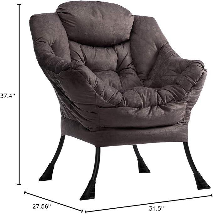 AcozyHom Modern Fabric Large Lazy Chair, Accent Oversized Comfy Reading Chair, Thick Padded Cozy Lounge Chair with Armrest, Steel Frame Leisure Sofa Chair for Living Room, Bedroom, Dorm, Coffee - LeafyLoom