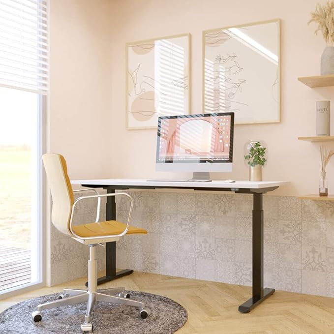 Electric Standing Desk Frame, Dual Motor Height Adjustable Desk Base for Home and Office (Black Frame + Motors + Control Panel) - LeafyLoom
