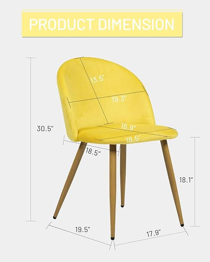 FurnitureR Upholstered Velvet Dining Chair Mid Back Armless with Wood Legs for Home Kitchen Bedroom Living Room, Set of 1, Yellow - LeafyLoom
